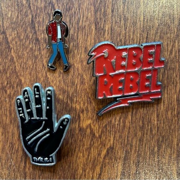 Rock Band Enamel Pin Collection, David Bowie, Michael Jackson, Thrice, 3 Pieces - Picture 1 of 11